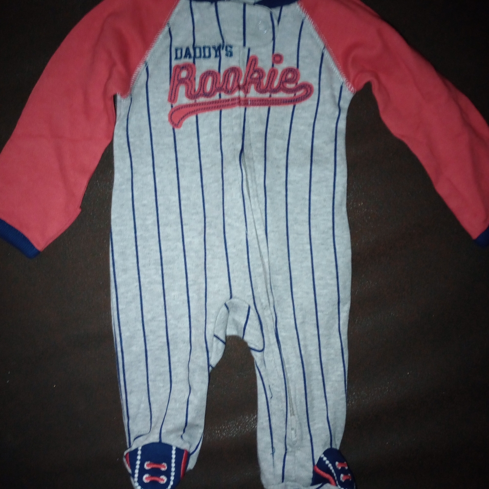 Daddy's Rookie Striped One Piece - Red and Gray